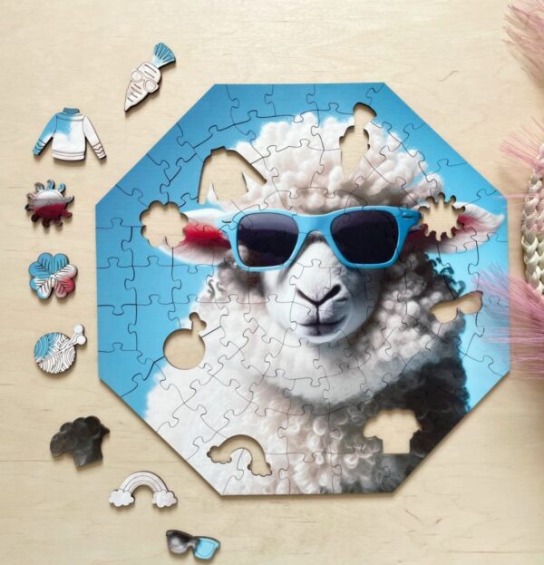 Puzzle drewniane - Funnymals - Owca w niebieskim- 90 el. - obrazek 3