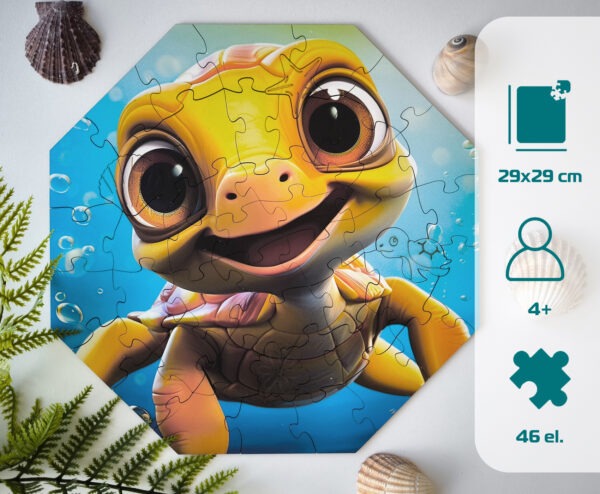 Puzzle drewniane – Hi, I’m little – Żółwik Theo – 46 el. - obrazek 3