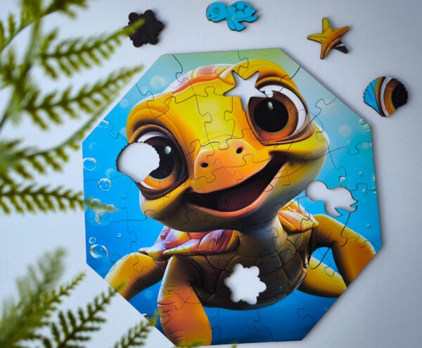 Puzzle drewniane – Hi, I’m little – Żółwik Theo – 46 el. - obrazek 2