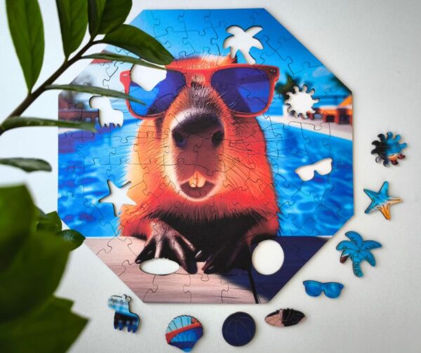 Puzzle drewniane – Funnymals – Kapibara Swimpybara – 90 el. - obrazek 2