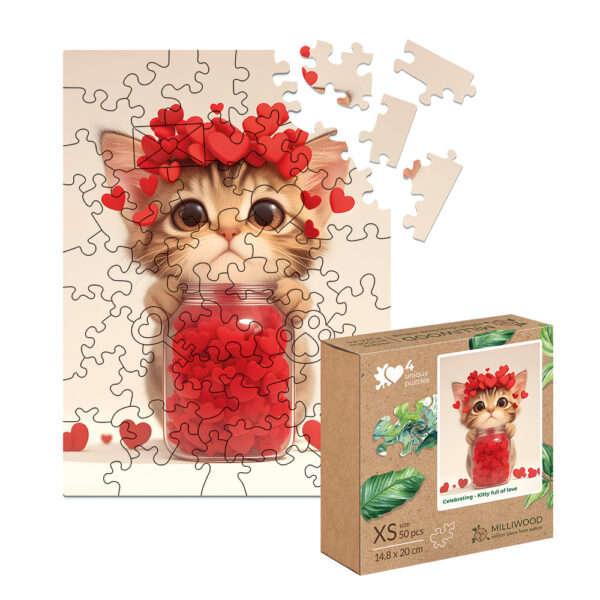 Drewniane Puzzle Milliwood - Celebrating - Kotek pełen miłości 24x20 50 el. - obrazek 9